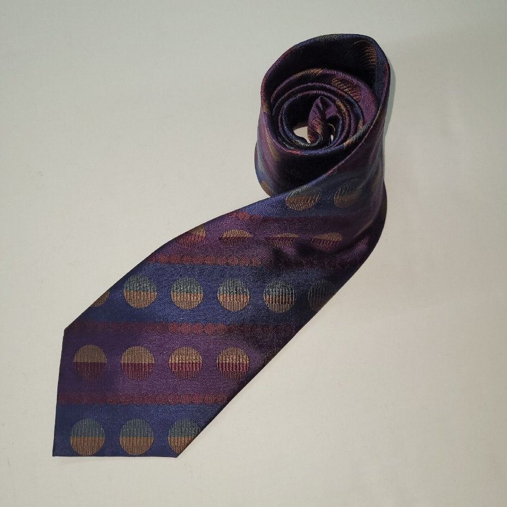 Daniel De Fasson Mens Tie Silk Handmade‎ Polka Dot Geometric Print